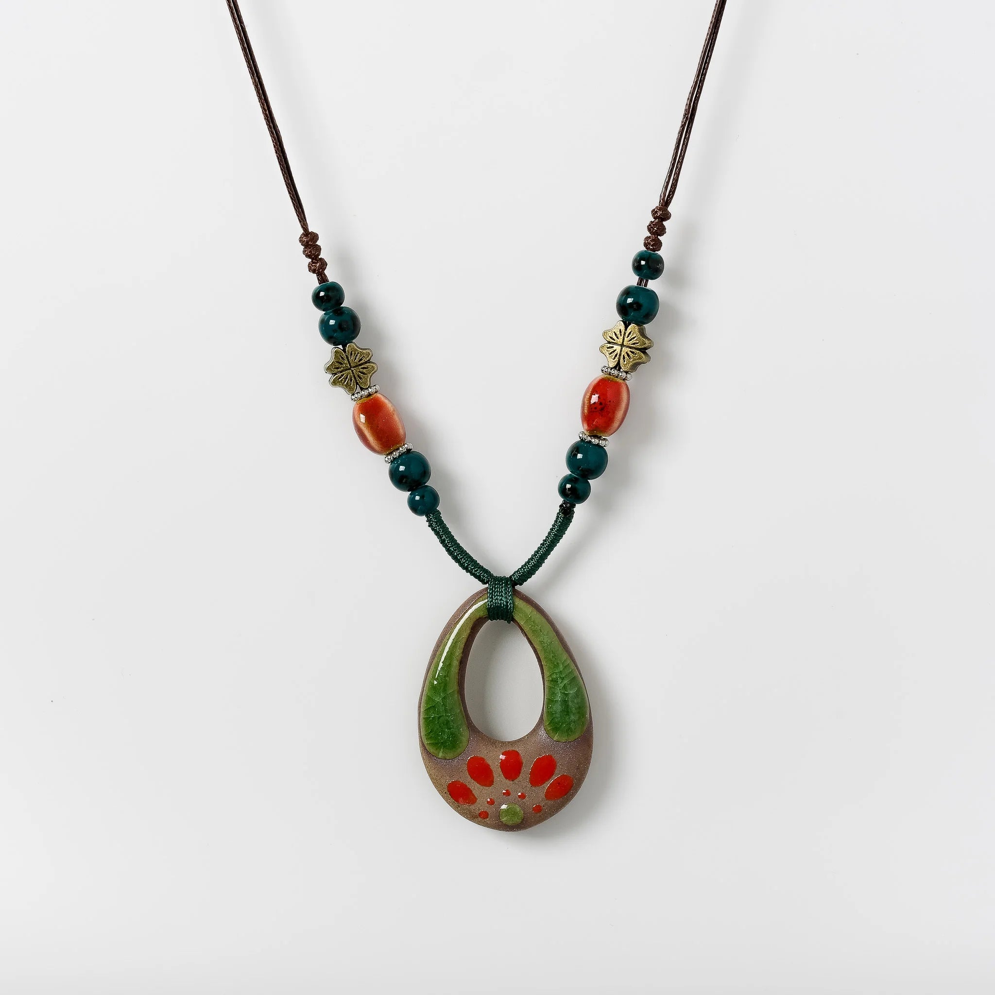 Handmade Ceramic Ethnic Pendant Necklace Jewelry