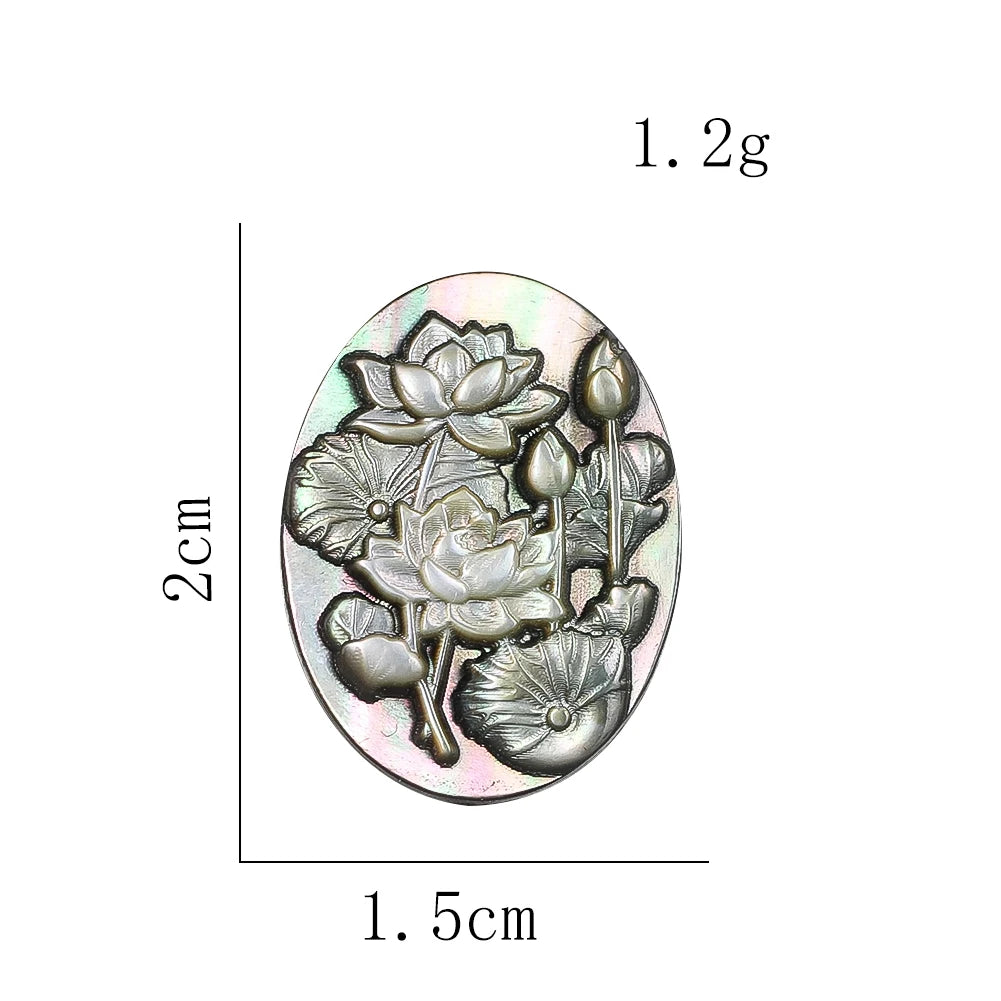 Natural Black Mother of Pearl Pendant Hand Carved Lotus Flower Charms for DIY Jewelry Earring Necklace MOP Making Finding