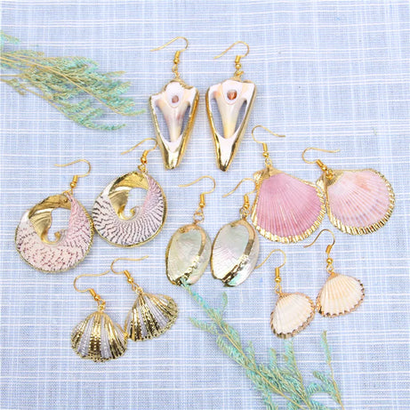 Natural Shell Scallop Drop Earrings Jewelry