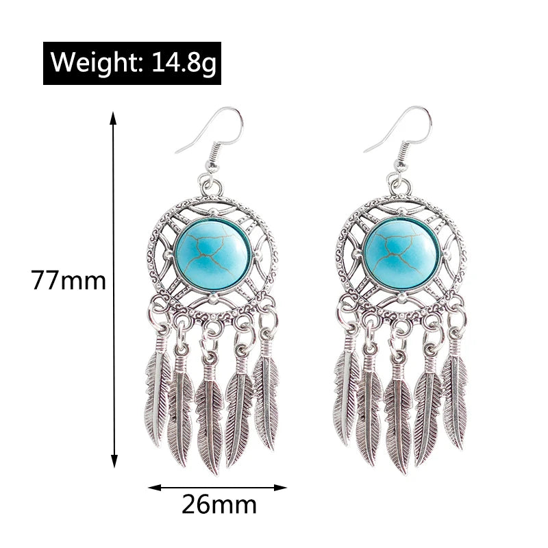 Boho Vintage Turquoise Water Drop Stud Earrings for Women Star Heart Flower Tribe Earring Statement Valentine Day Gift Jewelry