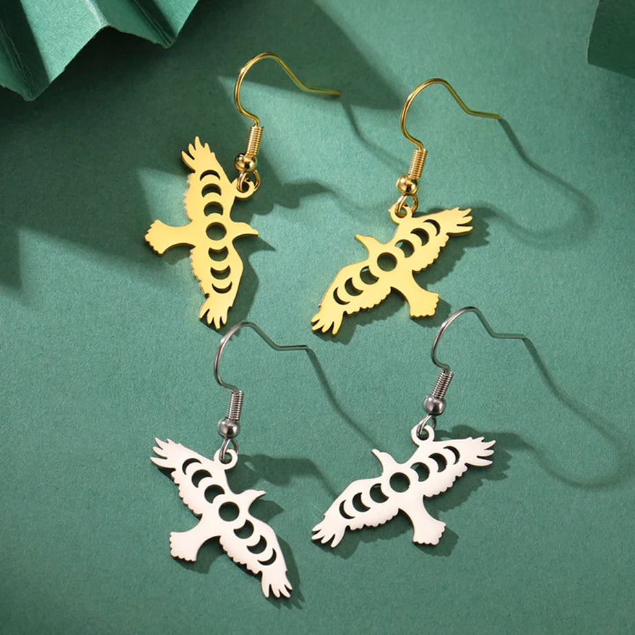 Raven & Moon Phase Jewelry Set, Necklace Earrings Ring Witchy Trio