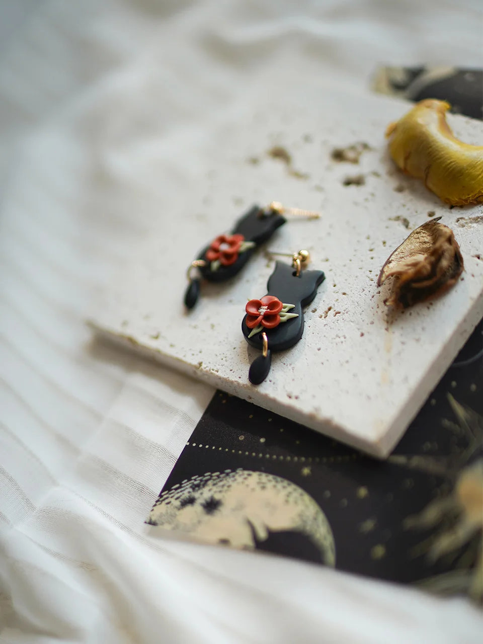 Halloween Cat Ghost  Shape Handmade Polymer Clay Earrings Halloween Themed Decoration For Women's Accessories Party Daily Ware - Charlie Dolly
