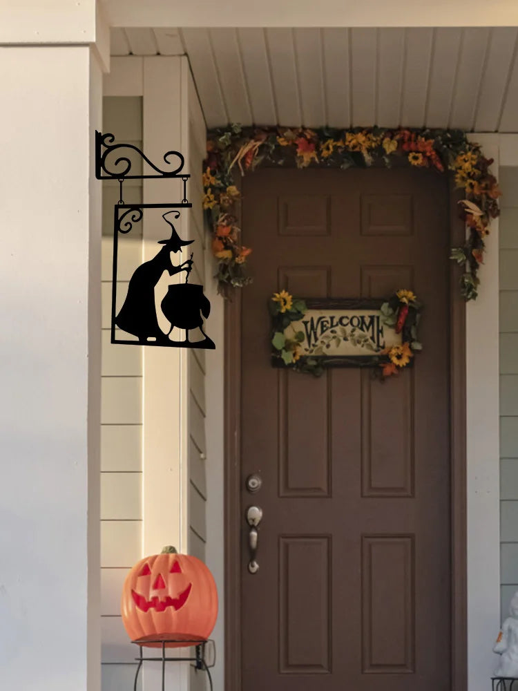 Halloween Metal Sign Witch Shape Iron Witch Boiler Silhouette Wall Mural Spooky Mysterious Witch Hanging Signage Horror - Charlie Dolly