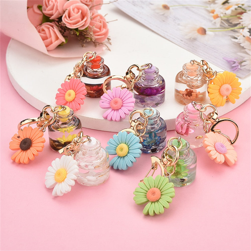 Small Chrysanthemum Key Chain Personalized Moon Button Fashion Keychains For Women Charm Keychain Girl Bag Pendant Keyring Gifts - Charlie Dolly