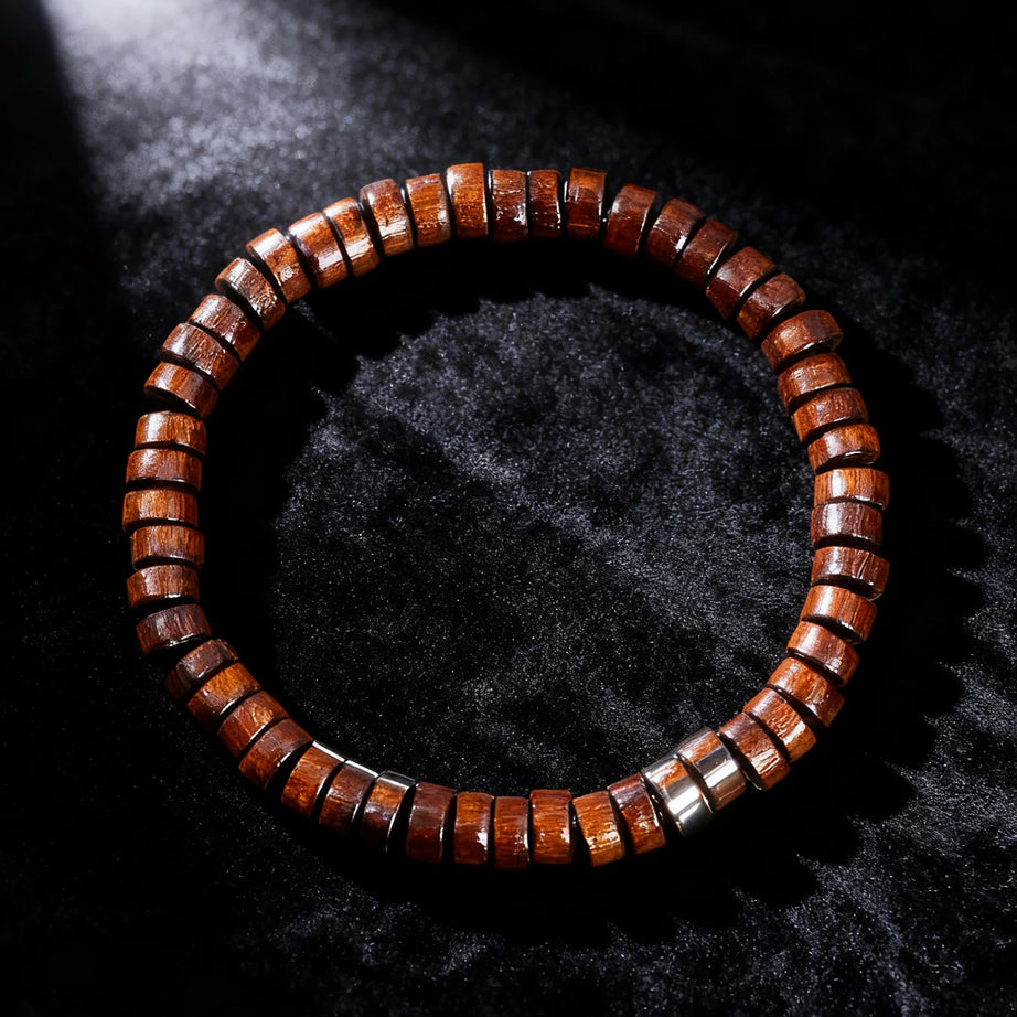 Natural Stone & Wood Bead Boho Protection Bracelet, Handmade Grounding Talisman