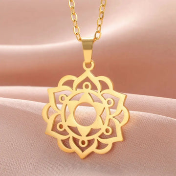 LIKGREAT Yoga Lotus Necklaces Stainless Steel Flower of Life Pendant Women Mandala Healing Buddha Spiritual Chakra Jewelry