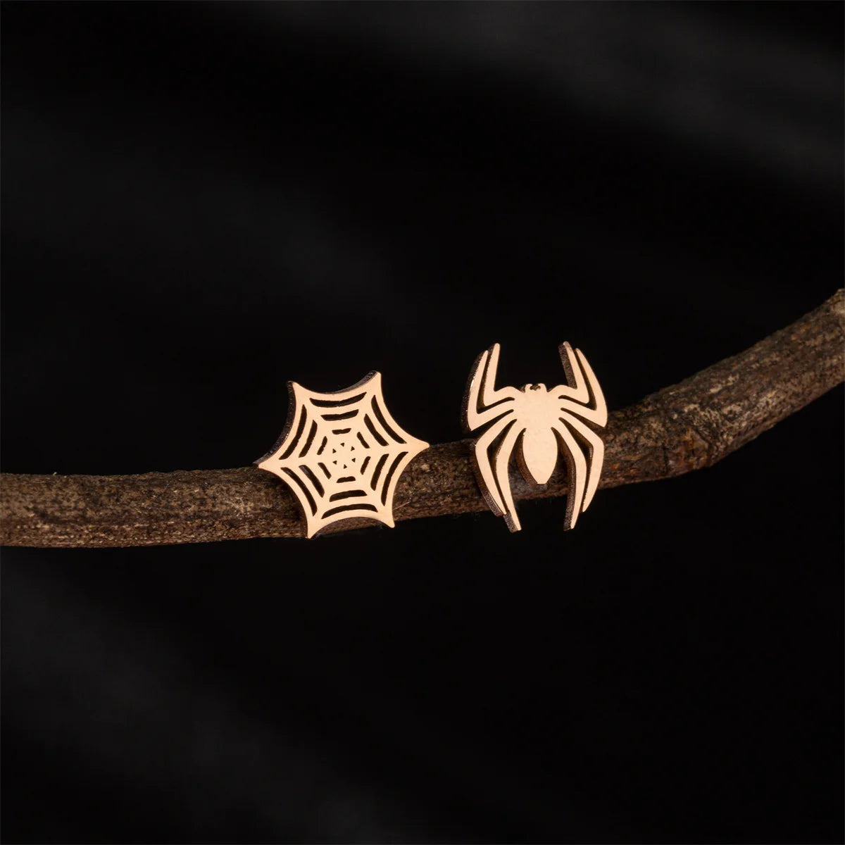 Cartoon Spider And Web Stainless Steel Stud Earrings For Women Punk Black Animal Bat Piercing Earings Halloween Party Gifts - Charlie Dolly