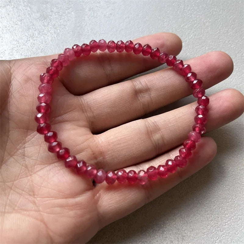 4*6MM Faceted Red Ruby Jade Bracelet Vintage Natural Stone Jewelry Noble Elegant Exquisite Beaded Hand ChainWomen Boho Geometric