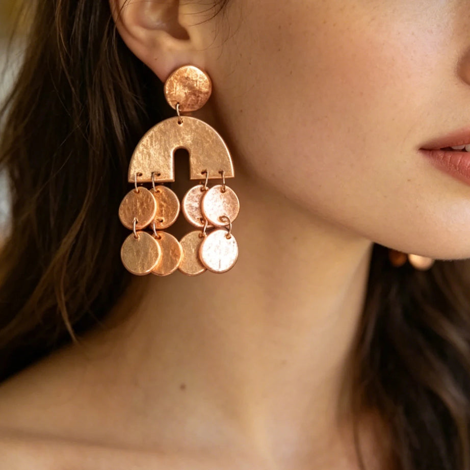 Metallic Clay Arch Fringe Statement Earrings Jewelry