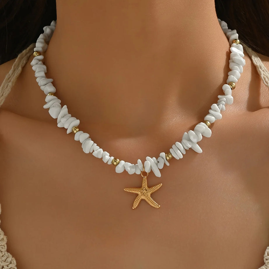 Beach Seashell and Starfish Handmade Beaded Boho Choker