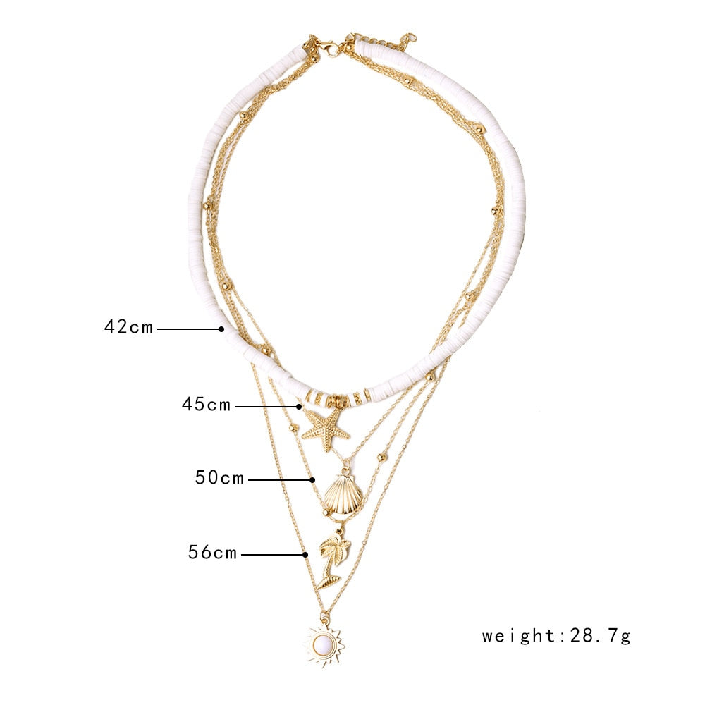 Fashion New Bohemia Soft Clay Shell Star Sun Pendant Chain Layered Necklace for Women Girls Summer Beach Simple Layered Necklace - Charlie Dolly