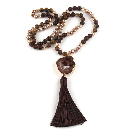 Knotted Druzy Stone Tassel Necklace Jewelry