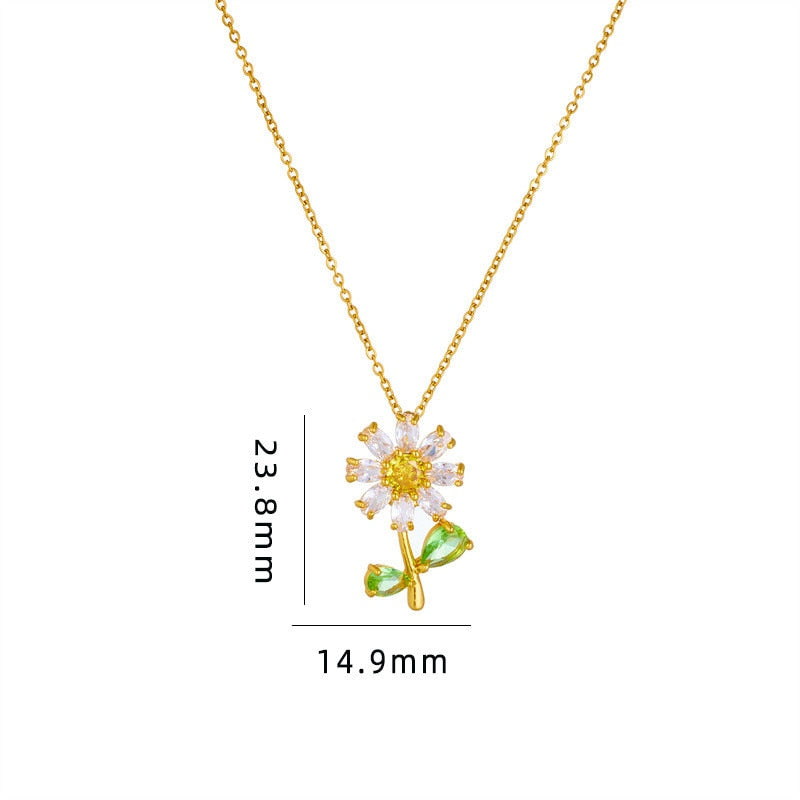 Light Luxury Zircon Sunflower Pendant Necklace Stainless Steel Fashion Plant Flower Choker Jewelry Party Gifts For Women Girls - Charlie Dolly