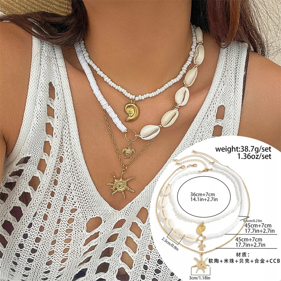 Conch Starfish Rice Bead Collar Necklace Jewelry