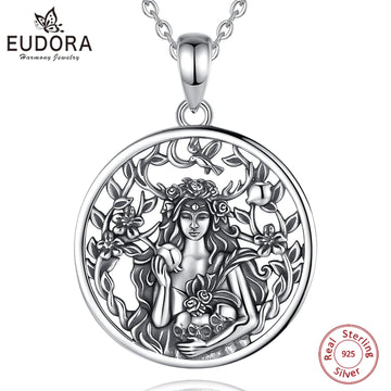 Eudora 925 Sterling Silver Dark Goddess Persephone Necklace Pomegranate Skull Pendant Greek Mythology Pagan Jewelry Gift Unisex