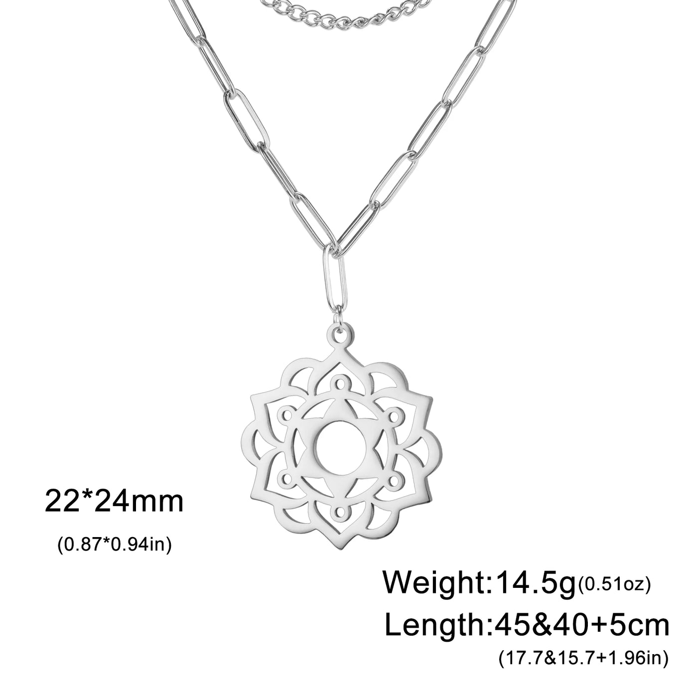 Yoga Lotus & Flower of Life Pendant Necklace, Stainless Steel Chakra Healing Amulet