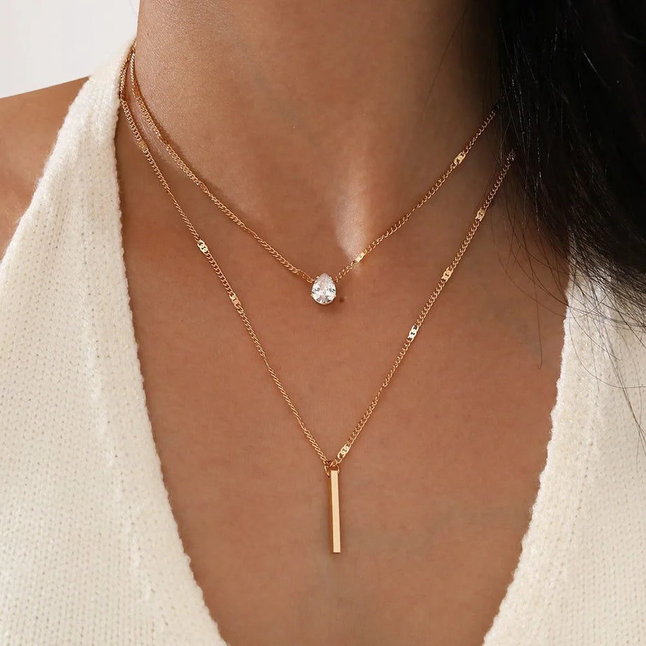 Trendy Zircon Pendant Multilayer Boho Choker Necklace