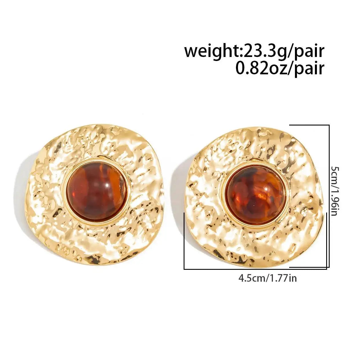 KunJoe Vintage Inlaid Brown Resin Acrylic Stud Earrings for Women Luxury Geometric Large Round Earrings Boho Vacation Jewelry