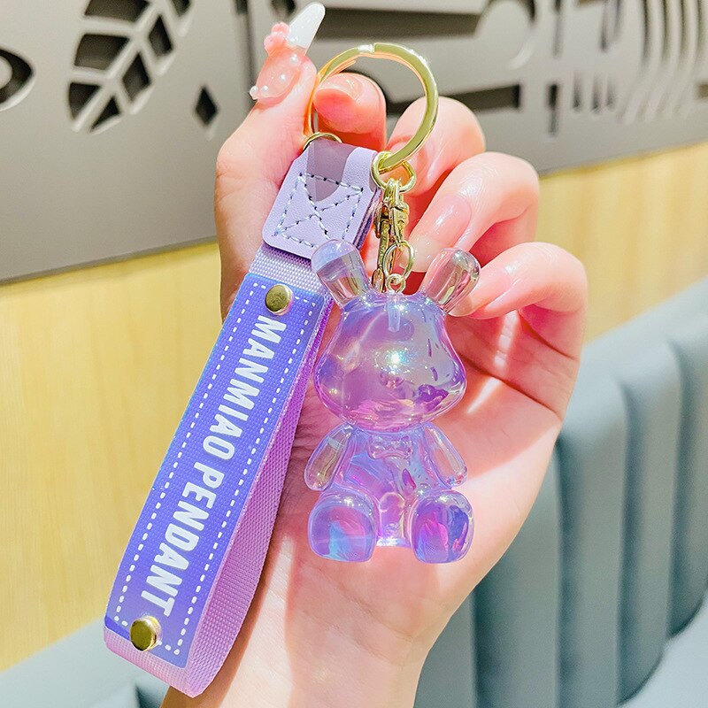Cute Crystal Keychain Charm Tie The Bear Pendant For Women Bag Car KeyRing Mobile Phone Fine Jewelry Accessories Kids Girl Gift - Charlie Dolly