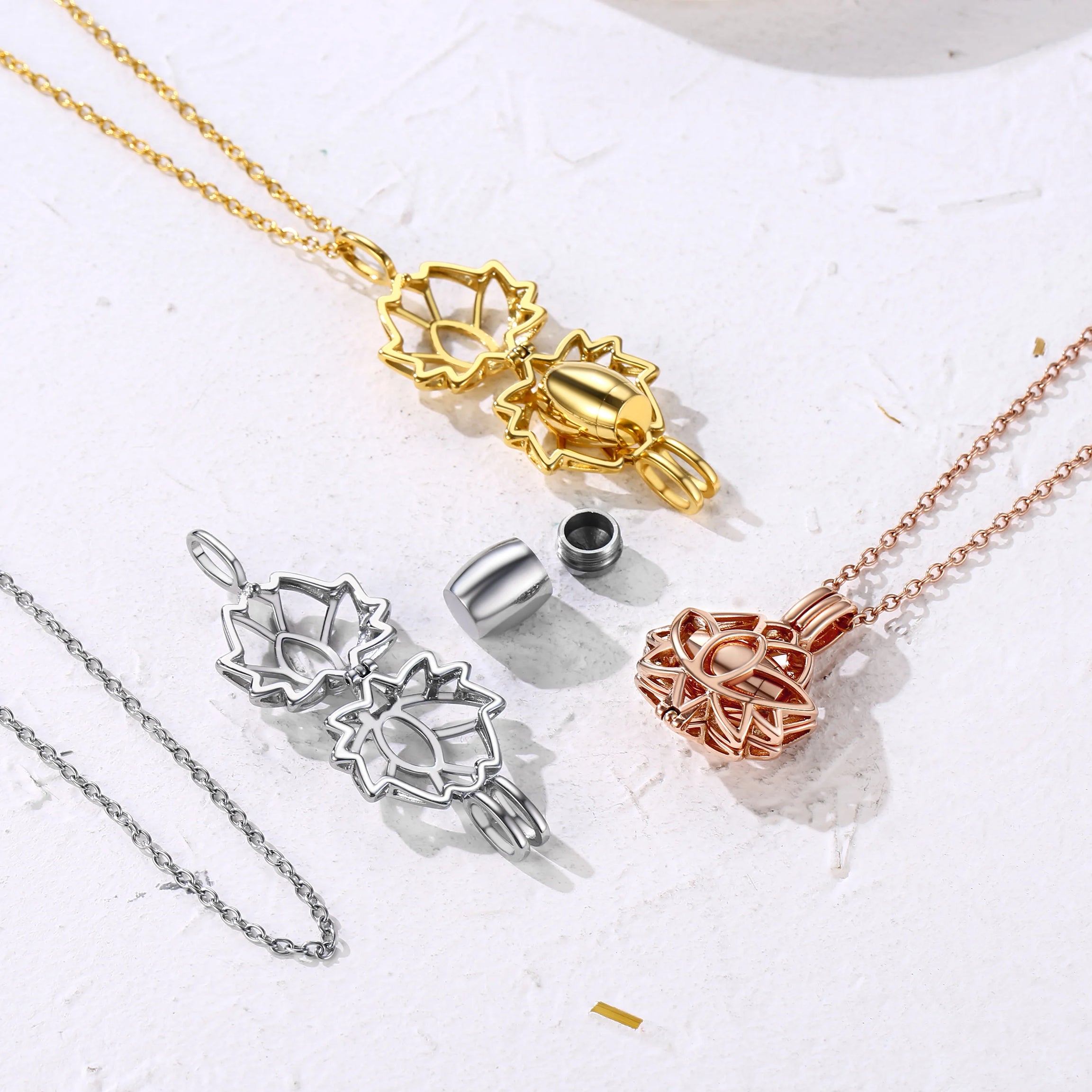 Lotus Flower Cremation Ashes Urn Necklace, Stainless Steel Memorial Keepsake Pendant