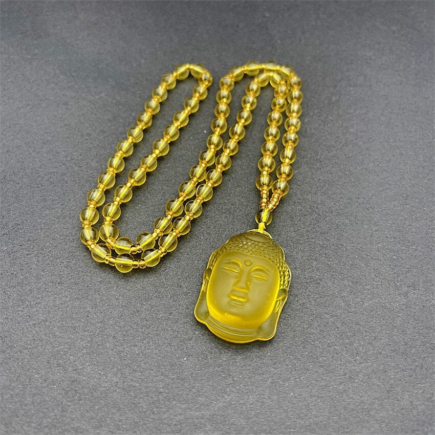 High Quality Unique Natural Yellow Quartz Carved Buddha Lucky Amulet Pendant Necklace Frosted Buddha head Amitabha Pendant - Charlie Dolly