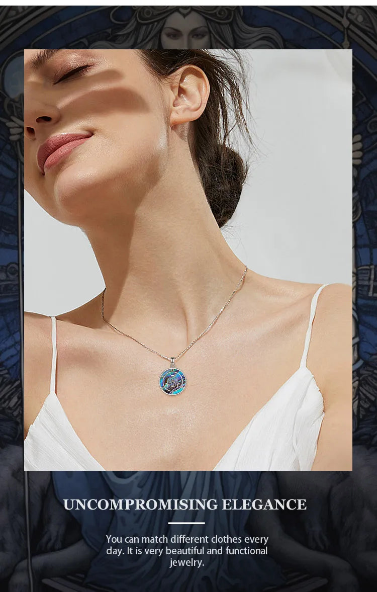 Eudora 925 Sterling Silver Hecate Wheel Necklace Abalone Triple Moon Goddess Amulet Pendant Wiccan Pagan Jewelry for Women Men