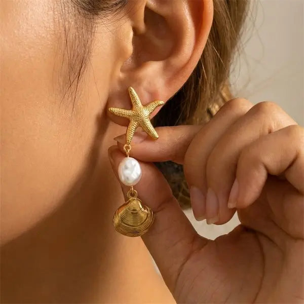 Boho Elegant Imitation Pearl Seashell Dangle Earrings For Women Creative Clustered Pear Shell Tassel Earring Beach Party Jewelry