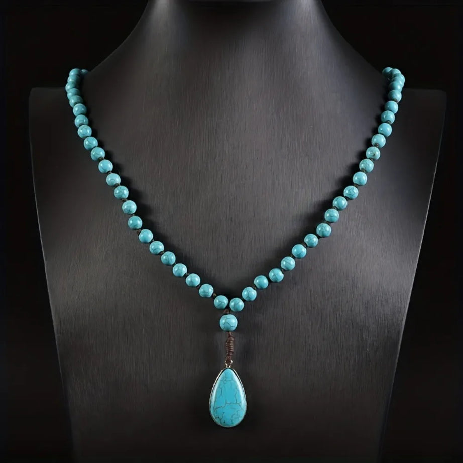 Turquoise Bead Long Sweater Chain Necklace Jewelry