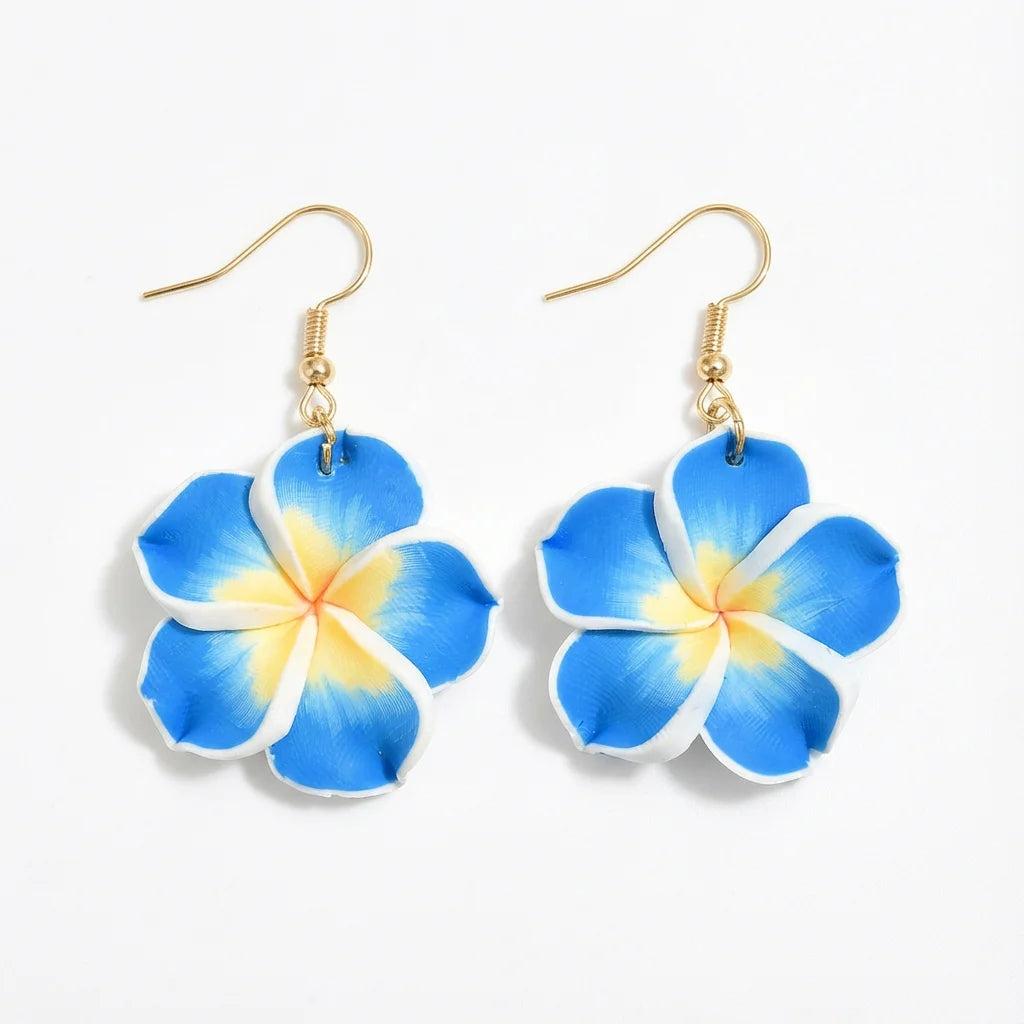 Trendy Handmade Polymer Clay Plumeria Drop Earrings for Women Romantic Pink Flower Dangle Earrings Boho Summer Beach Jewelry