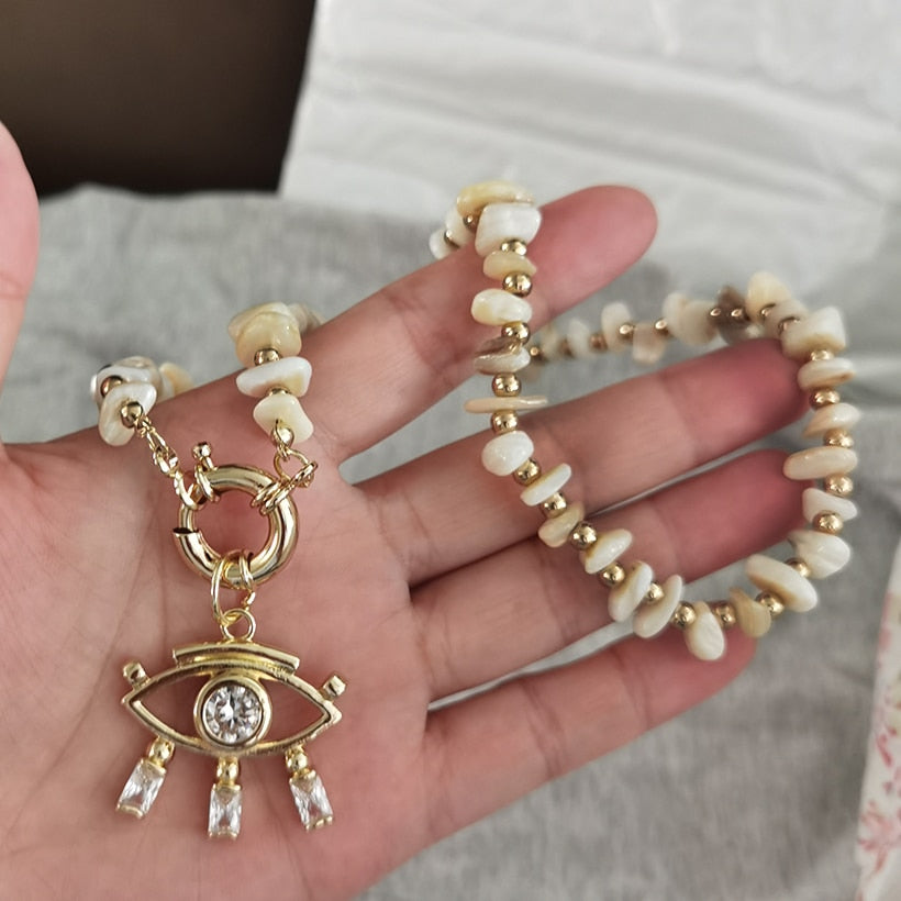 Handmade Geometric turquoise shell Irregular Natural Stone Necklace for Women Beaded Chain Chokers Wholesale Jewelry Bijoux - Charlie Dolly