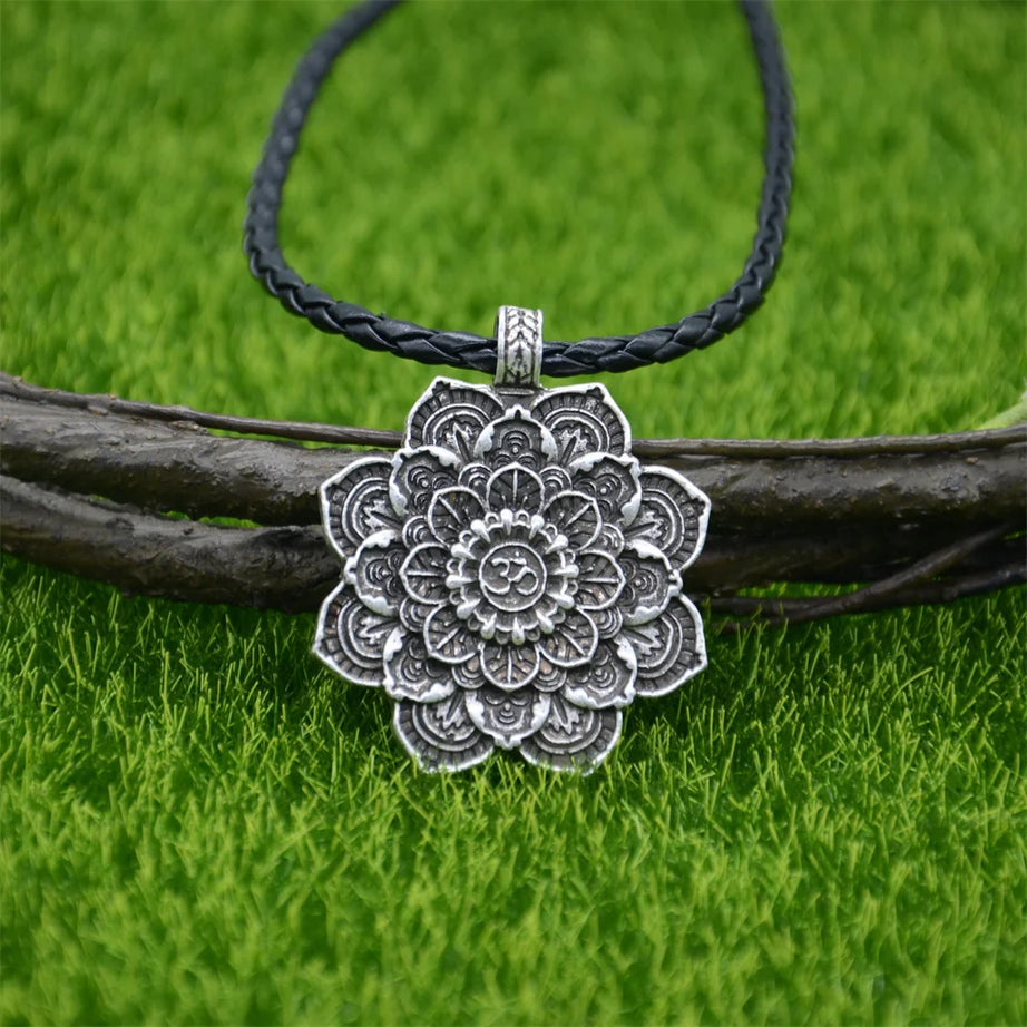 Wiccan Sun Moon Star Mandala Lotus Amulet Necklace, Sacred Witchy Talisman