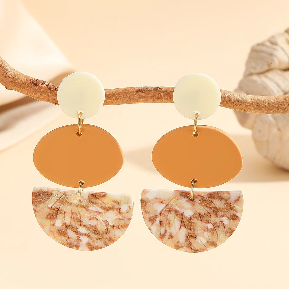 Woven Marbled Arch Teardrop Boho Earrings Jewelry