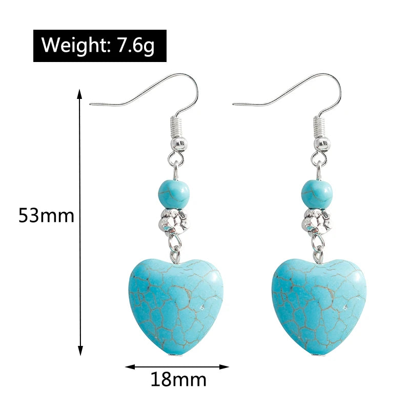 Boho Vintage Turquoise Water Drop Stud Earrings for Women Star Heart Flower Tribe Earring Statement Valentine Day Gift Jewelry