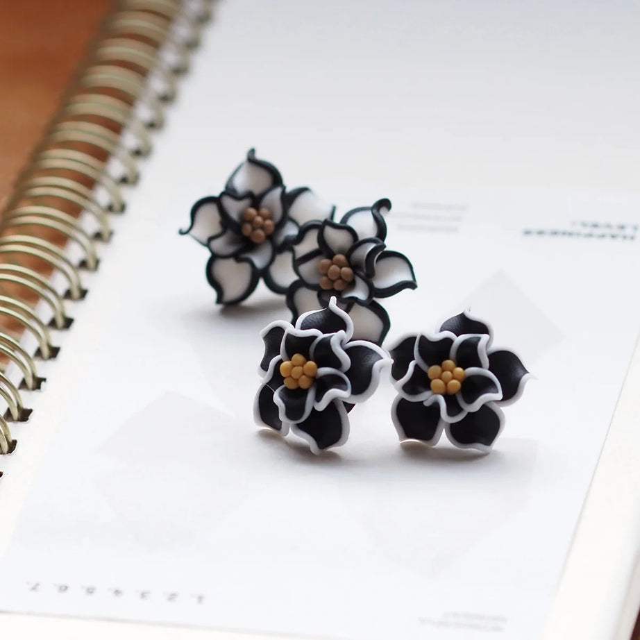 3D Clay Flower Statement Stud Earrings Jewelry
