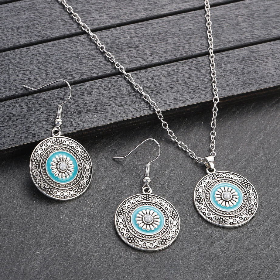 Colorful Bead Flower Necklace Earring Set Jewelry