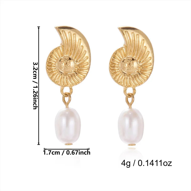 Boho Ocean Style Starfish Shell Pendant Earrings for Women Summer Seaside Conch Scallop Pearl Earring Summer Beach Charm Jewelry