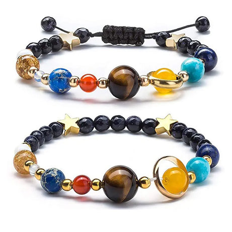 Universe Solar System Beaded Bracelet, Eight Planets Natural Stone Cosmic Talisman