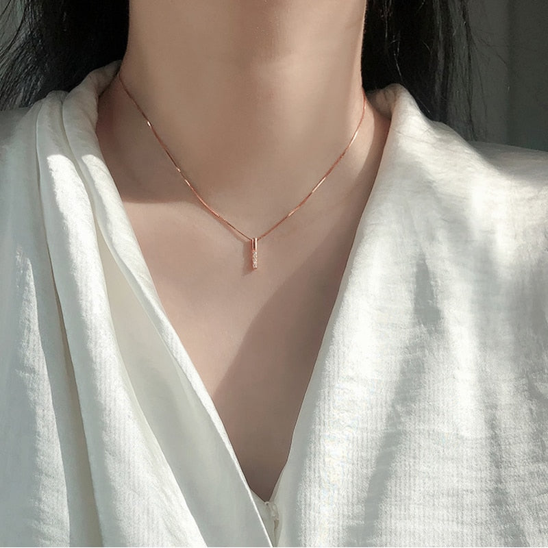 925 Sterling Silver Necklace Simple Geometric Cubic Zircon Necklace Shiny Exquisite Clavicle Chain Ladies Fashion Jewel - Charlie Dolly