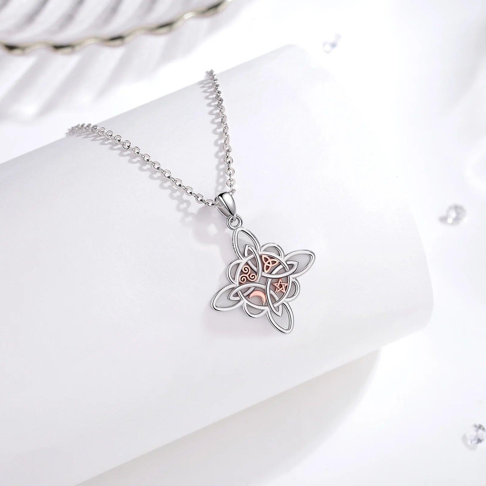 Eudora 925 Sterling Silver Witch Knot Necklace Witchcraft Celtic Knot Star Moon Geometric Pendant Men Women Jewelry Party Gifts