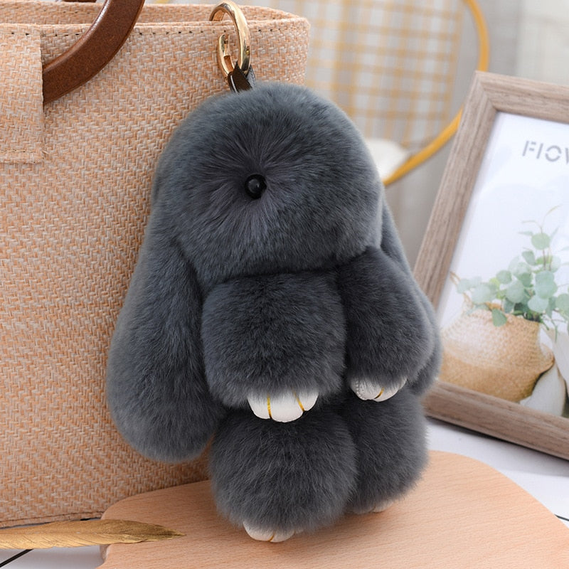 Three Model Size 100% Natural Rex Rabbit Fur Cute Fluffy Bunny Keychain Real Fur Key Chains Bag Toys Doll Lovely Keyring Pendant - Charlie Dolly
