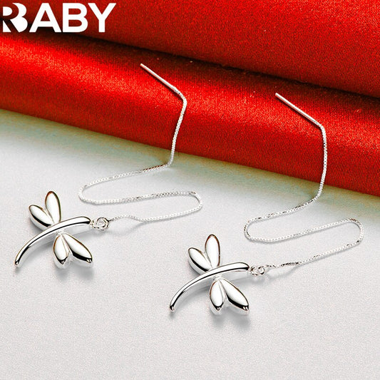 925 Sterling Silver Fine Cute Dragonfly Long Drop Earrings For Woman Fashion Wedding Party Charm Jewelry Gift - Charlie Dolly