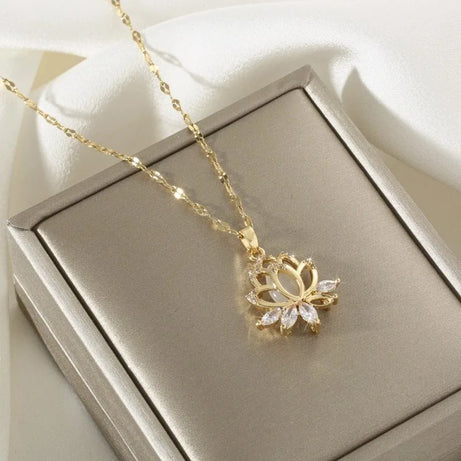 Opal Lotus Flower Pendant, Bridal Wedding Sacred Bloom Necklace