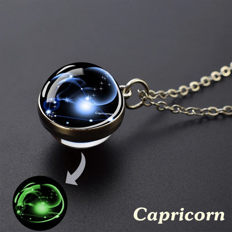 Zodiac Constellation Glow-in-the-Dark Pendant Necklace, Luminous Astrology Talisman