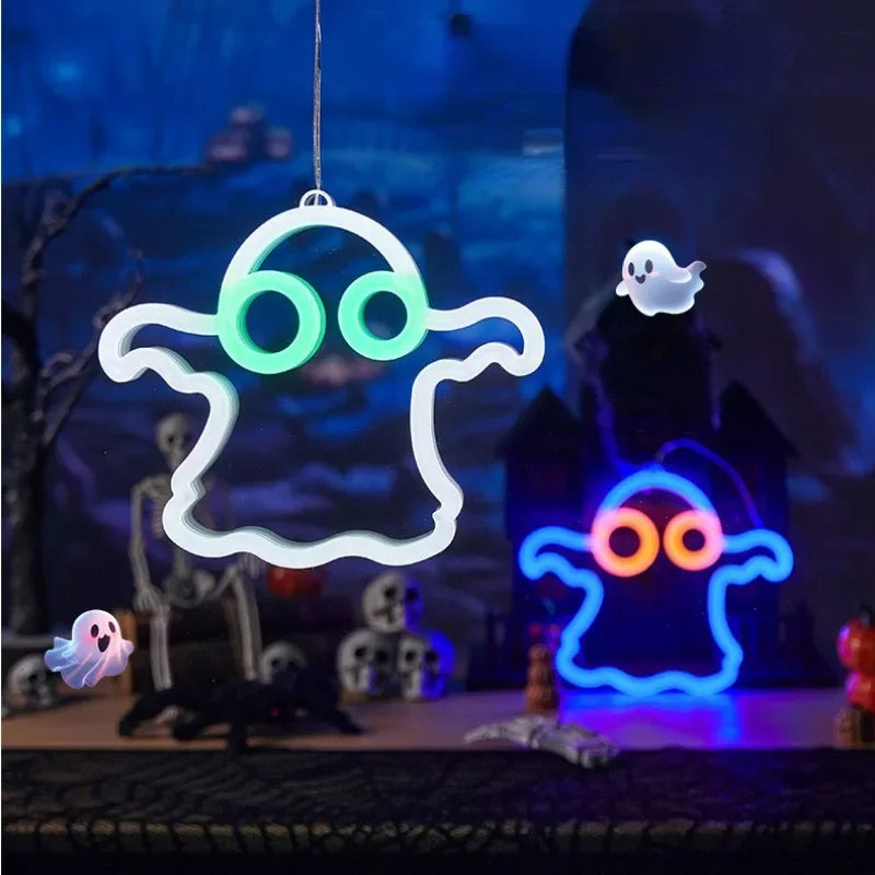 Halloween Window Lights Home Indoor LED Pumpkin Spider Ghost LED Decor Lamp 2024 Halloween Party Hanging Decoration Kids Favors - Charlie Dolly