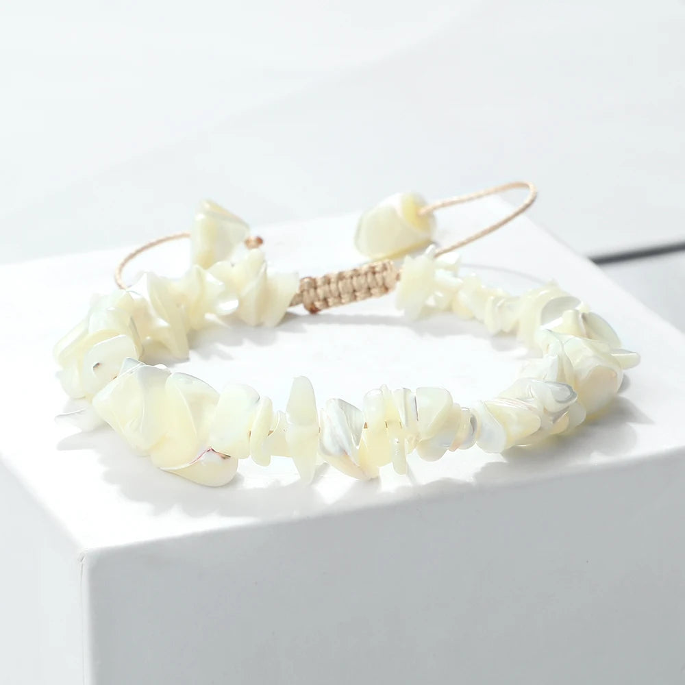 New Irregular Shape Freshwater Shell Beads Bracelet Handmade Adjustable Mother of Pearl Bangles Chain Jewelry Boho Pulsera Gift