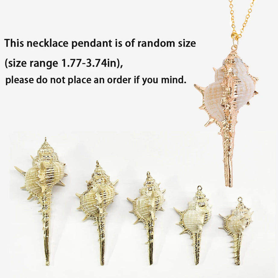 Natural Conch Shell and Gold Rim Boho Pendant Necklace