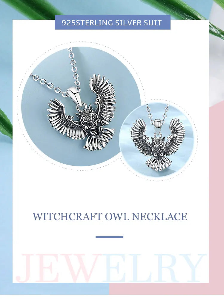 Eudora 925 Sterling Silver Cool Owl Necklace for Women Man Vintage Hip Hop Owl Amulet Pendant Personality Jewelry Party Gift