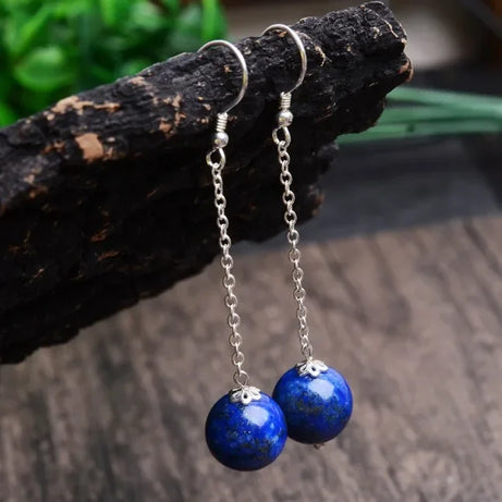 925 Silver Natural Lapis Lazuli 8-10mm Beads Earrings Original Simple Jade Pulp Bead Handmade Gift Women Fine Stone Jewelry New - Charlie Dolly