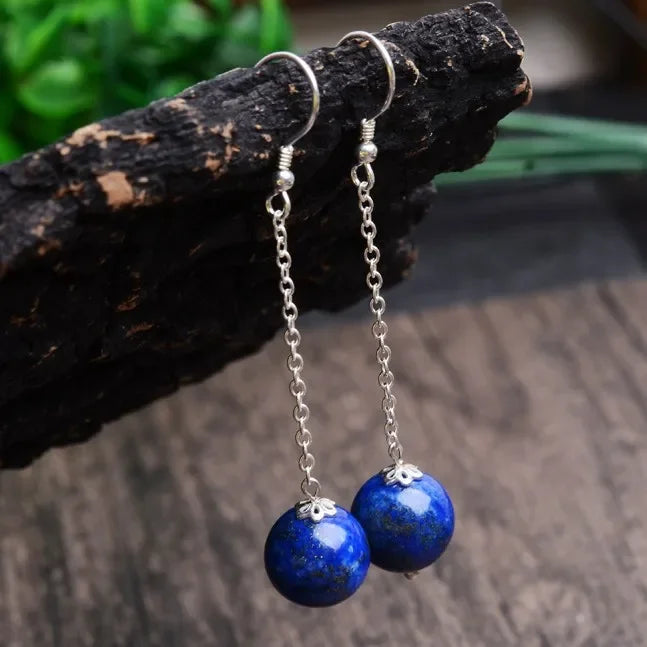 925 Silver Natural Lapis Lazuli 8-10mm Beads Earrings Original Simple Jade Pulp Bead Handmade Gift Women Fine Stone Jewelry New