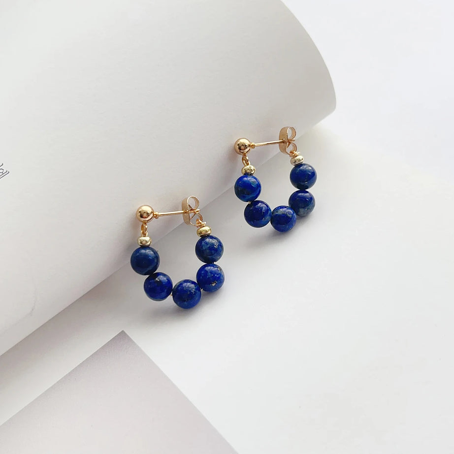 Fashion personality simple temperament gorgeous Lapis Lazuli hand beaded earrings studs earrings women's accessories ornaments - Charlie Dolly